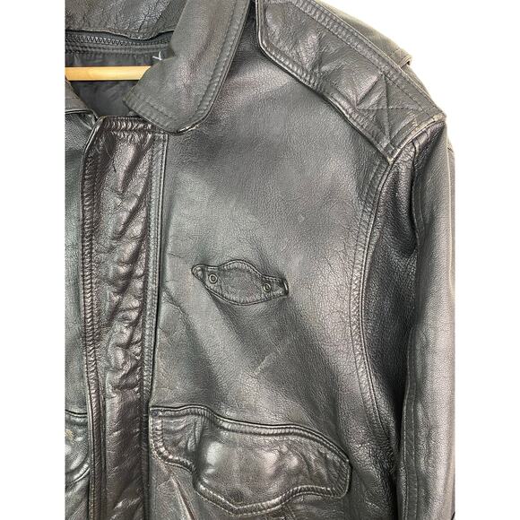 San Diego Leather Factory Men's 46 Black Leather Insulated Bomber Flight Jacket - Picture 5 of 11